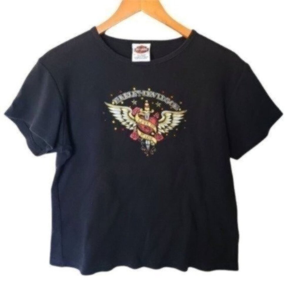 Harley Davidson Women's Embellished Logo Tee XL Rhinestone‎ Black Live to Ride